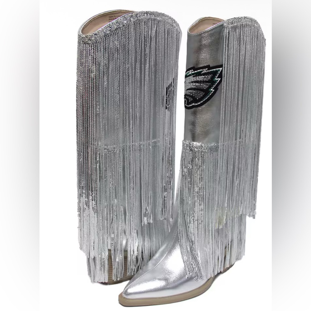 NFL Silver Fringe Heeled Boots